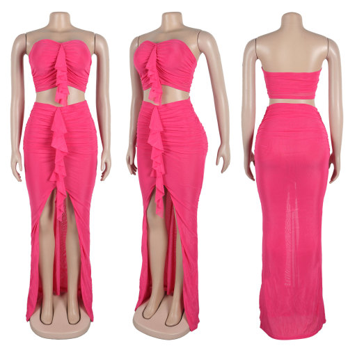 Split long skirt two-piece set