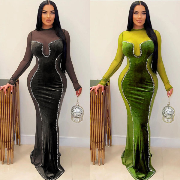Tailored waist hugging mesh dress
