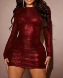 Long sleeved crocodile patent leather tight mini dress