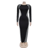 Women's long sleeved backless slit dress