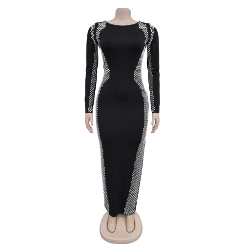Women's long sleeved backless slit dress