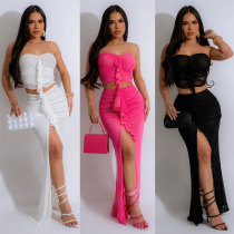 Split long skirt two-piece set