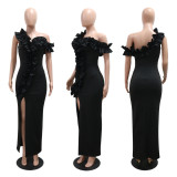 Solid color one shoulder dress