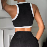 Color blocking handkerchief hem vest tight mini skirt set