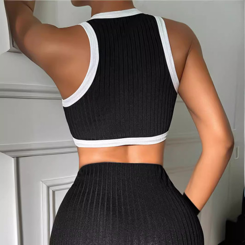 Color blocking handkerchief hem vest tight mini skirt set