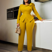 Solid color long sleeved top and pants set