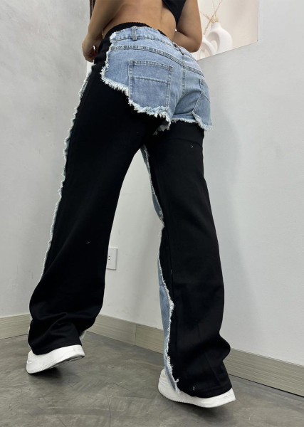 Fashion women's pants with patchwork jeans D8709 