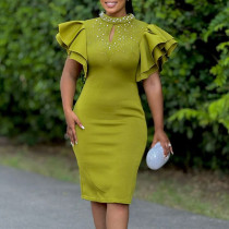 Lotus leaf sleeve nail bead party dinner dress dress