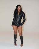Long sleeved PU shorts elastic suit