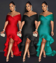 One shoulder strapless, hip hugging, waist cinching, floor mopping lace dress One shoulder strapless, hip hugging, waist cinching, floor mopping lace dress