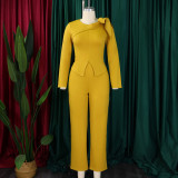 Solid color long sleeved top and pants set