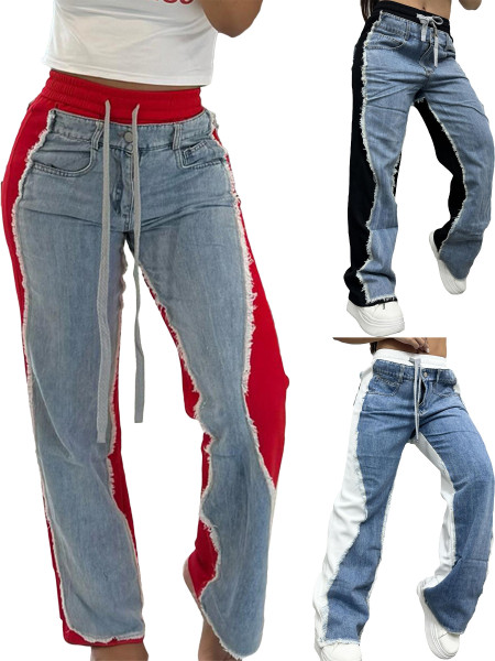 Fashion women's pants with patchwork jeans D8709 