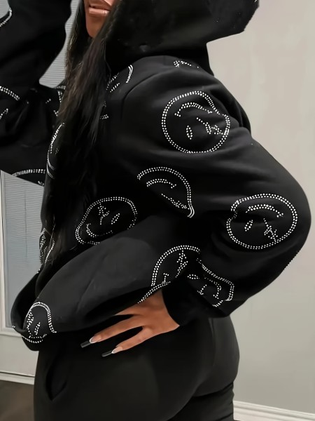 Smiling printed zipper hooded sweatshirt