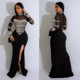 Hot stamping, perspective splicing, split elastic dress