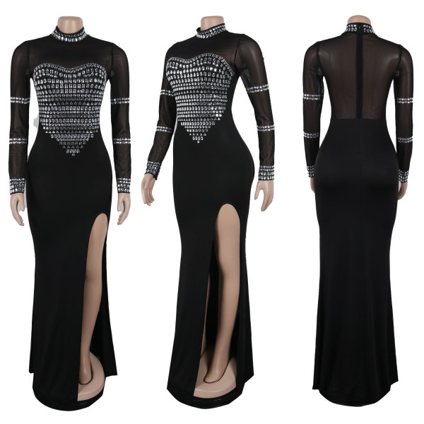 Hot stamping, perspective splicing, split elastic dress