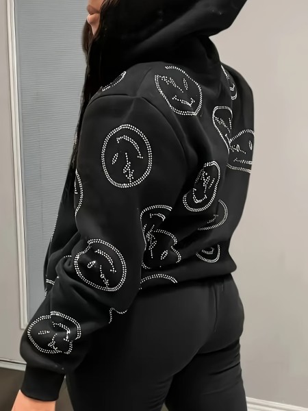 Smiling printed zipper hooded sweatshirt