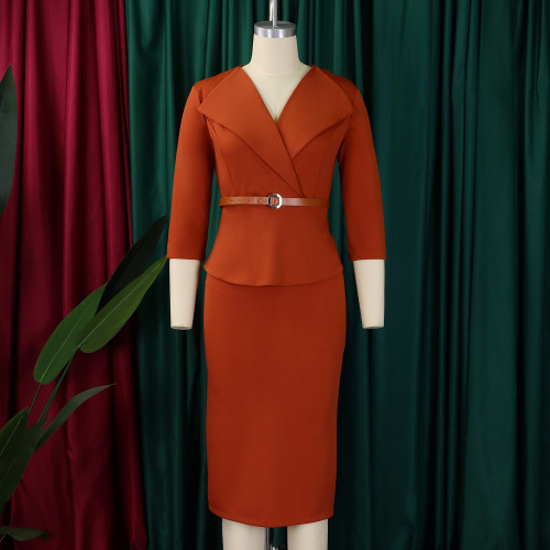 Big collar, waist bag, buttocks, pencil dress