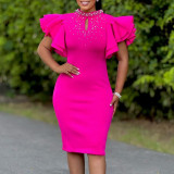 Lotus leaf sleeve nail bead party dinner dress dress