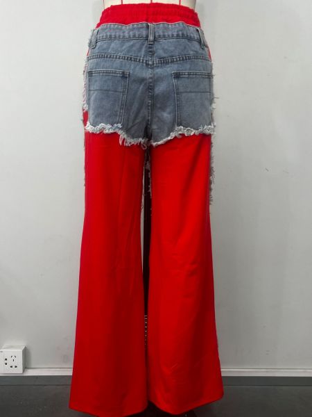 Fashion women's pants with patchwork jeans D8709 