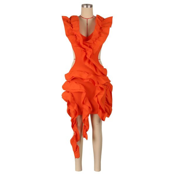 Sleeveless backless wooden ear dress