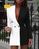 Color blocking patchwork professional outfit V-neck cardigan and small suit