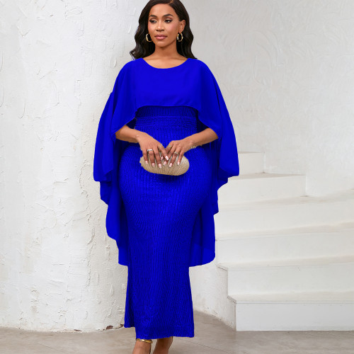 Chiffon cape sequin wrapped hip long skirt