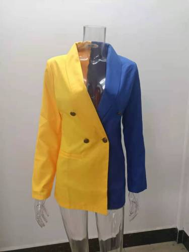 Color blocking patchwork professional outfit V-neck cardigan and small suit
