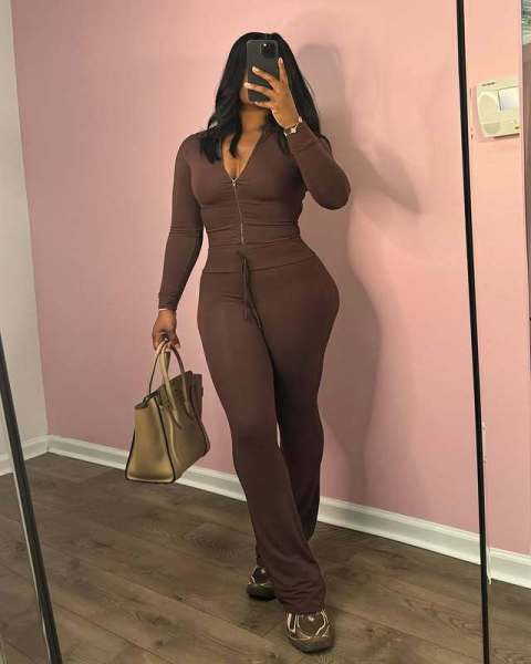 Elastic hip lifting small bell bottom pants set