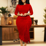 Lace patchwork pencil skirt dress
