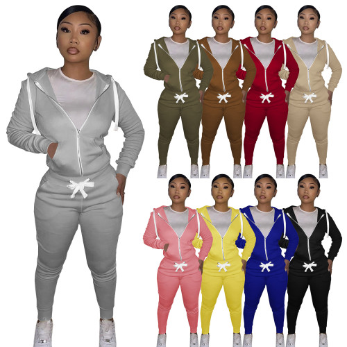 Women's cotton hoodie tight fitting two-piece hooded set