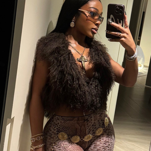 Big backless fur collar hanging neck top