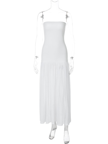 Solid color sleeveless patchwork strapless long dress