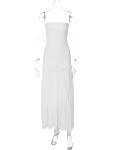 Solid color sleeveless patchwork strapless long dress