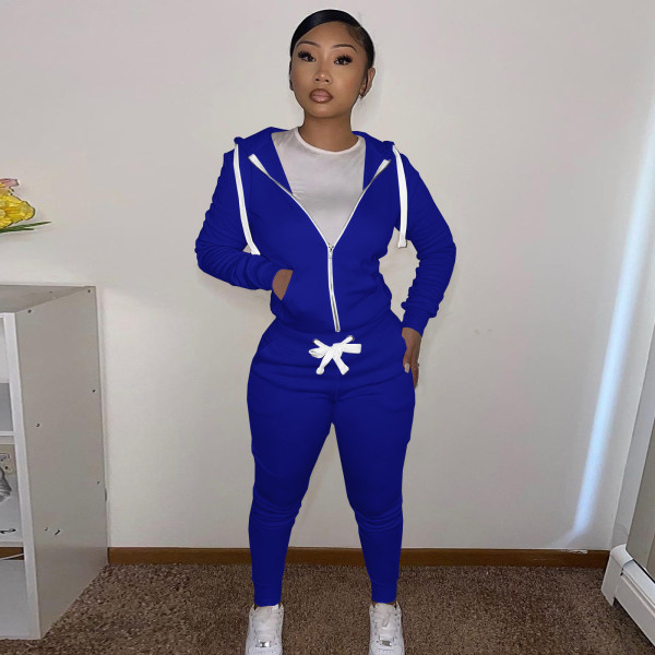 Women's cotton hoodie tight fitting two-piece hooded set
