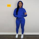 Two piece set with plush drawstring hood