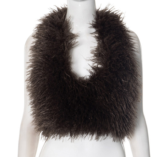 Big backless fur collar hanging neck top