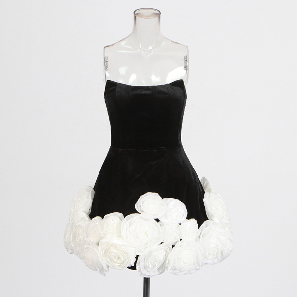 Strapless three-dimensional floral jumpsuit short skirt