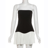 Backless strapless pleated dress