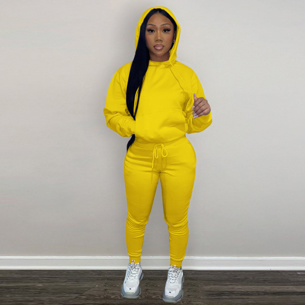 Two piece set with plush drawstring hood