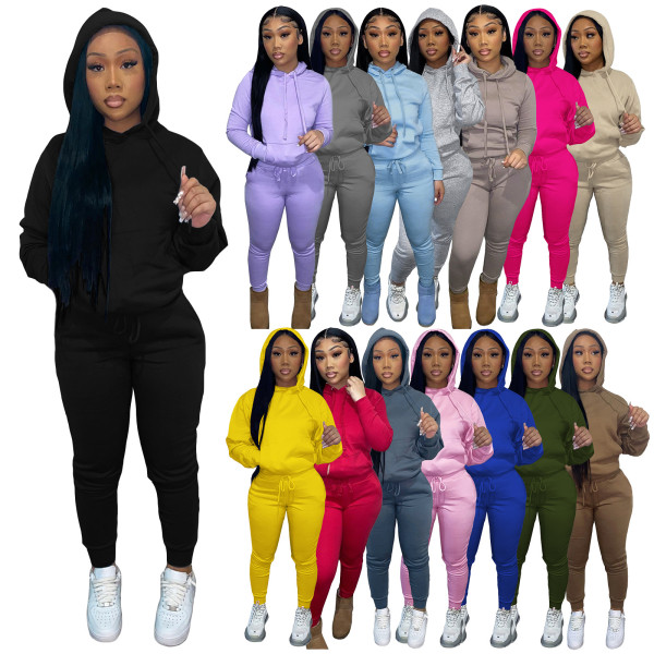 Two piece set with plush drawstring hood