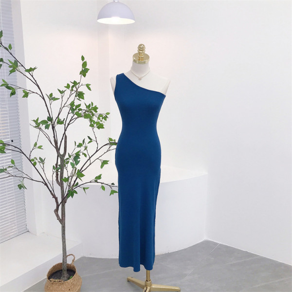 Slanted collar off shoulder irregular slimming vest skirt