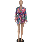 Long sleeved shirt printed shorts set