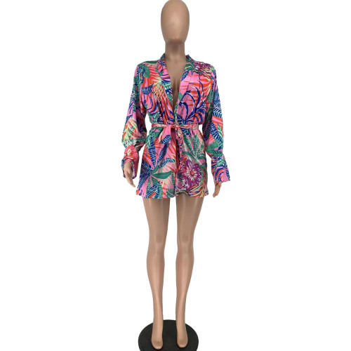 Long sleeved shirt printed shorts set