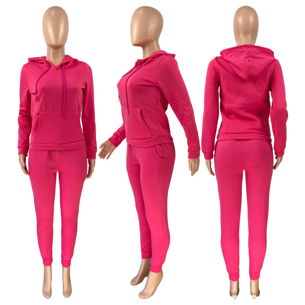 Two piece set with plush drawstring hood