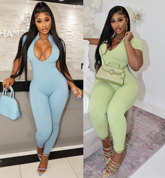 Tight pants zipper jumpsuit