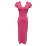 V-neck sleeve front shoulder cinched knit dress