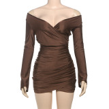 V-neck slim fit hip hugging long sleeved dress