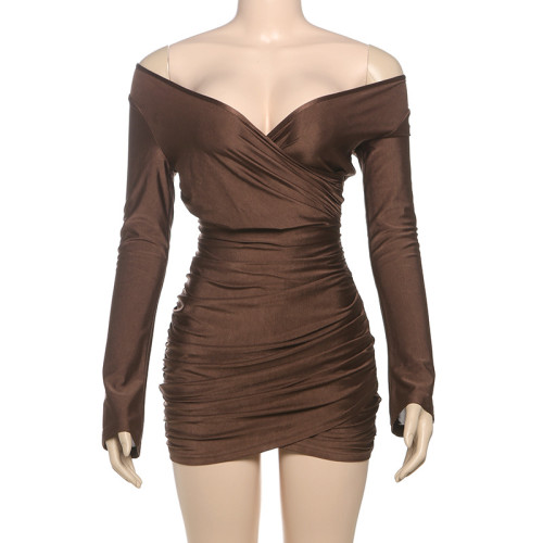 V-neck slim fit hip hugging long sleeved dress