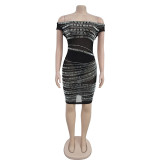 Hot stamping slim fit dress C7125