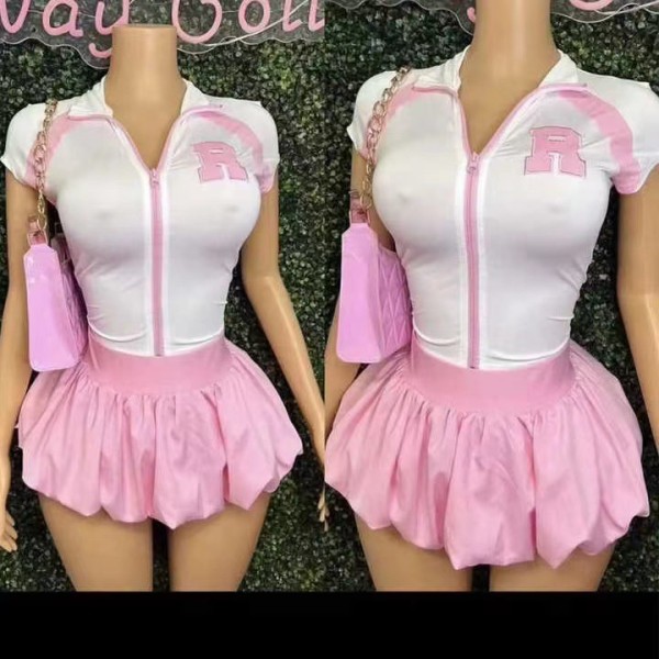 Zipper sleeveless T-shirt short skirt set